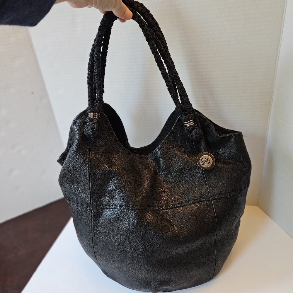 THE SAK Large Hobo Black Leather Purse Bag Like New Condition
